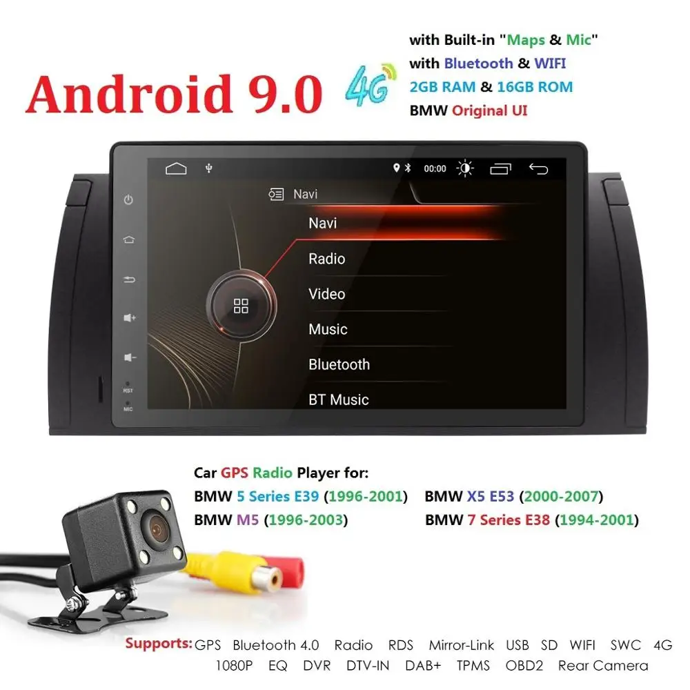 Top 2G+16G/4G+64G DSP Android9.0 Car Radio multimedia Player GPS Navigation BT 4G WiFi 1din Autoradio Stereo Audio For BMW X5 M5 E39 3