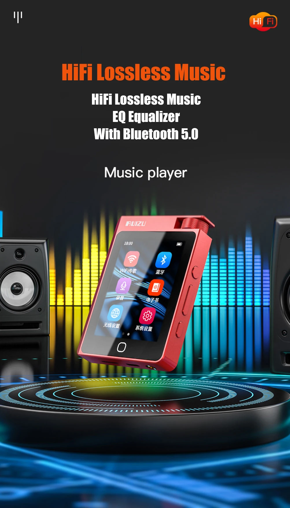 RUIZU A55 16G HiFi Lossless Music Player With Bluetooth 5.0 Support EQ Equalization Adjustment MP3 Mini Portable Sport Walkman