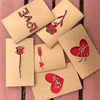 

5pcs Hollowed out greeting card small card diy paper carving kraft paper customized Chinese Valentine's Day