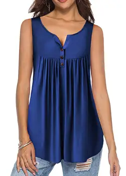 

Women's Summer Sleeveless Buttons Up Neck Casual Tank Tops Basic Flowy Blouse