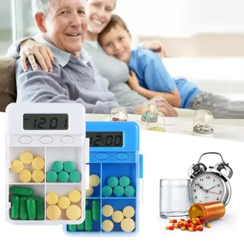 

4 Grid Intelligent Plastic Storage Box Electronic Timing Reminder Medicine Boxes Alarm Timer Pills Box Organizer Pill Container