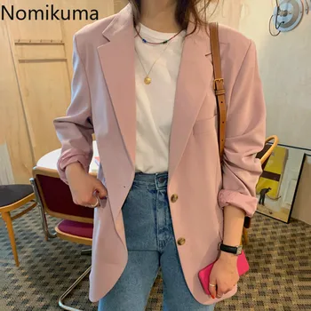 

Nomikuma Korean Women Blazers Single Breasted Long Sleeve Notched Collar Suit Coat 2020 New Elegant Pink Blazer Femininos 3Z494