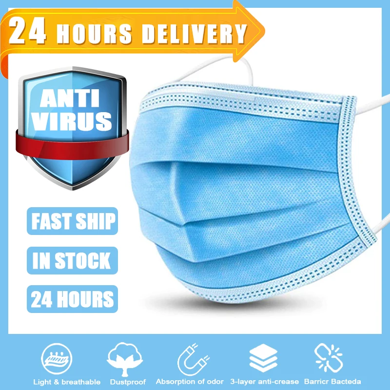 

50Pcs/Lot 3-Ply Face Disposable Mask Anti-Dust Safe And Breathable Masks Earloops Anti Fog And Haze Face Mouth Masks Respirator