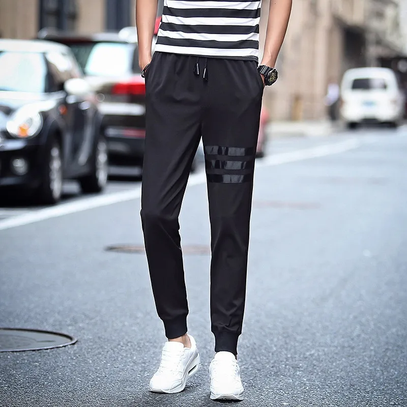 

Casual Pants Elasticity Black And White with Pattern Teenager Trousers Skinny Slim Fit Elastic Wei Pants Men's Spring And Autumn