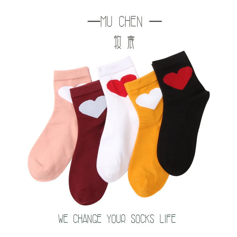 

2020 New Fashion Harajuku Women Cotton Long Socks Japanese Novelty Love Heart Pattern Socks preppy chic Solid Cotton Cool Socks