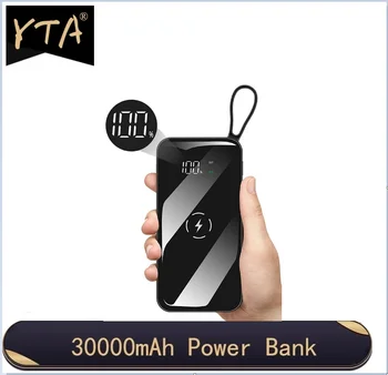 30000 mahのチーワイヤレス充電器パワーバンク内蔵4ケーブルミラーがれポータブル外部バッテリー充電器iphone
