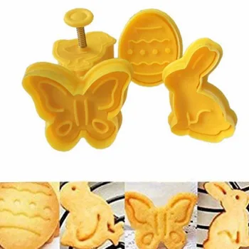 

4Pcs/Set Mini Cookie Stamp Cutter Biscuit Molds Form 3D Cookie Plastic Plunger Fondant Cutter DIY Baking Mould Tool Easter Chick