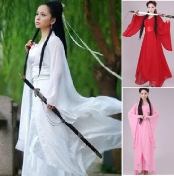 

women Hanfu fairy costume clothing Chinese kong fu CosplayTraditional ancient dress dance stage cloth Classic white costume
