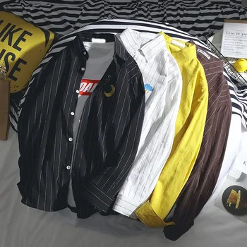 

New Arrival For 2019 Fashion Hot Sales Spring And Autumn Men Casual Loose Long Sleeve Stripe Shirts Tops for Spring Autumn hh88