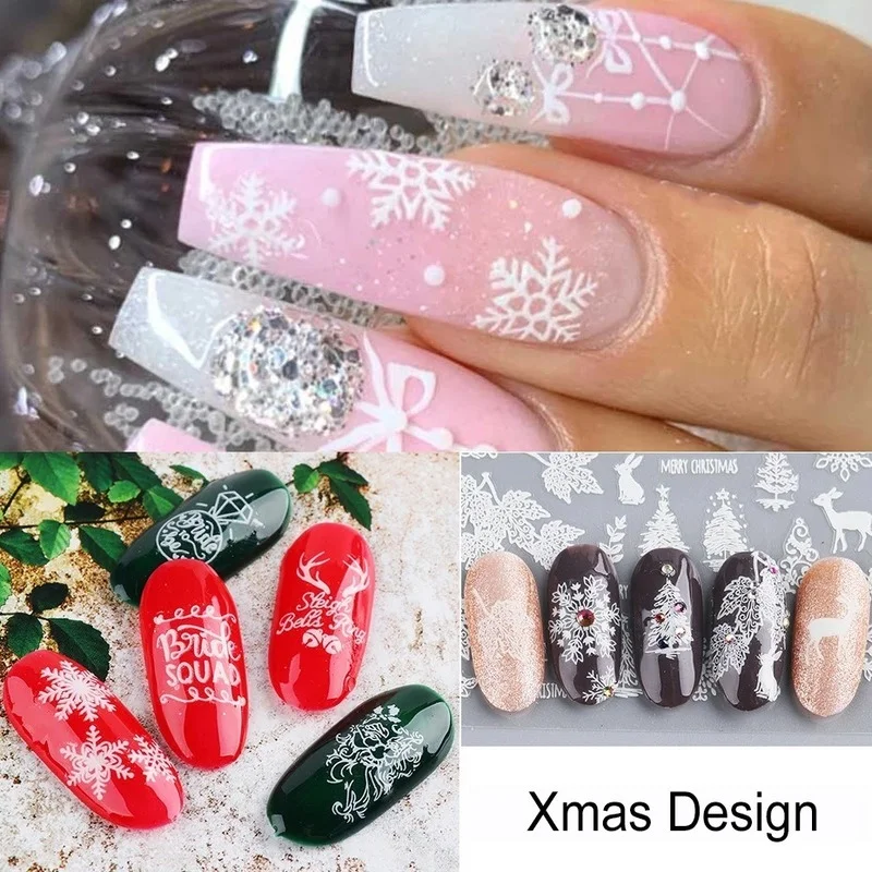 

New 2021 Luminous Christmas Nail Art Stickers Snowflakes Snowman Christmas Trees Elk Nail Sticker for Decorations Manicure