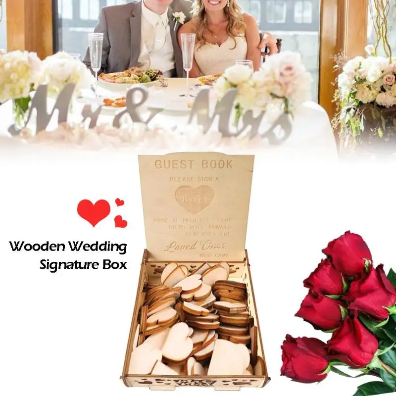 

Wedding Signature Hearts Drop Box Romantic Rustic Sweet Guestbook Decor
