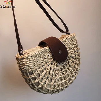 

DORANMI Semi-circular Straw Shoulder Bags For Women 2020 Round Messenger Composite Crossbody Bags Female Knitted Beach Bag BG447