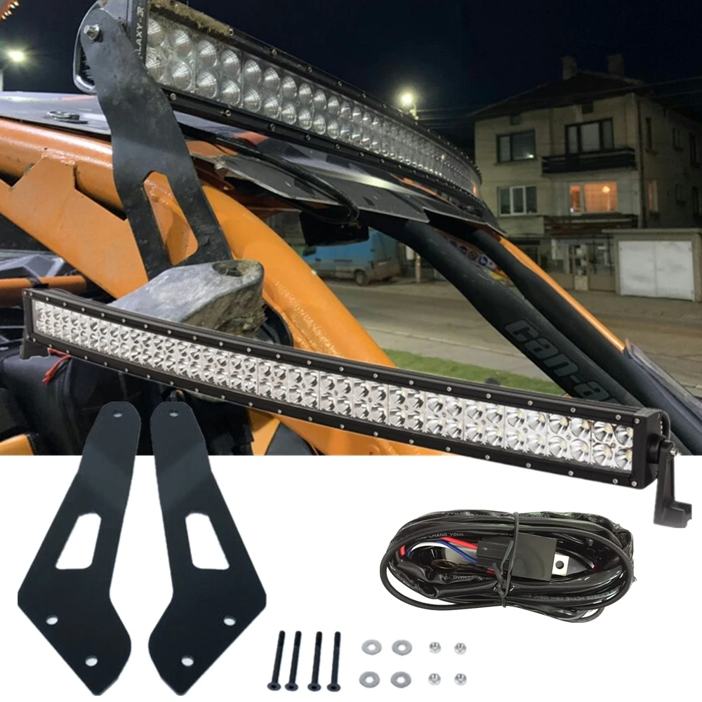 

50" 288W Curved LED Light Bar Upper Roof Mount Brackets For 2017-2020 Can Am Maverick X3 Max X RS DS MR Turbo