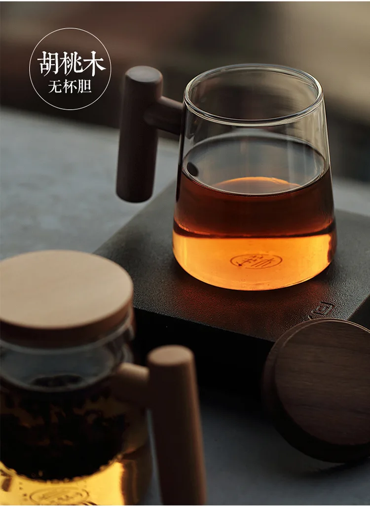 Творческий боросиликатный стеклянный Настой кружки прозрачная чайная чашка с фильтром деревянная крышка ручки из бука для воды