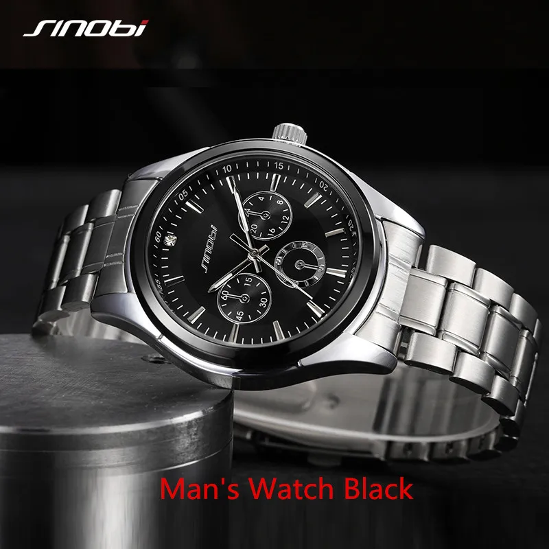 Man Watch Black SINOBI, женские часы, элегантные, известный бренд, роскошные, серебряные, кварцевые часы, для девушек, сталь, под старину, Женева, наручные часы, Relogio, подарок - Цвет: Man Watch Black