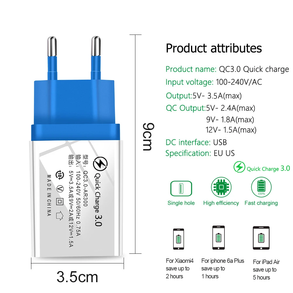 usb quick charge 3.0 Quick Charge 3.0 2.0 EU/US Plug USB Charger Travel Wall Fast Charging Adapter For Samsung S9 Xiaomi Tablets Mobile Phone Charger 65w charger phone