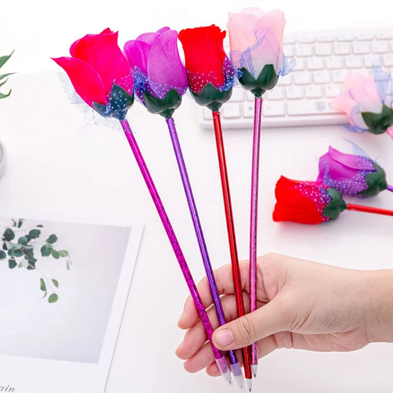 5 Pcs/Set Rose Ballpoint Pen Color Random Flowers Rose Ball Pen Gift Decoration