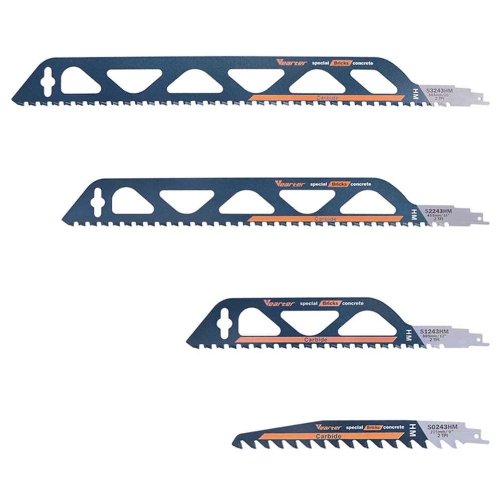 Vearter 225/300/455/505mm Tungsten Carbide Alloy Reciprocating Saw Blades Saber Saw For Aerated Cement Bubble Bricks Concrete