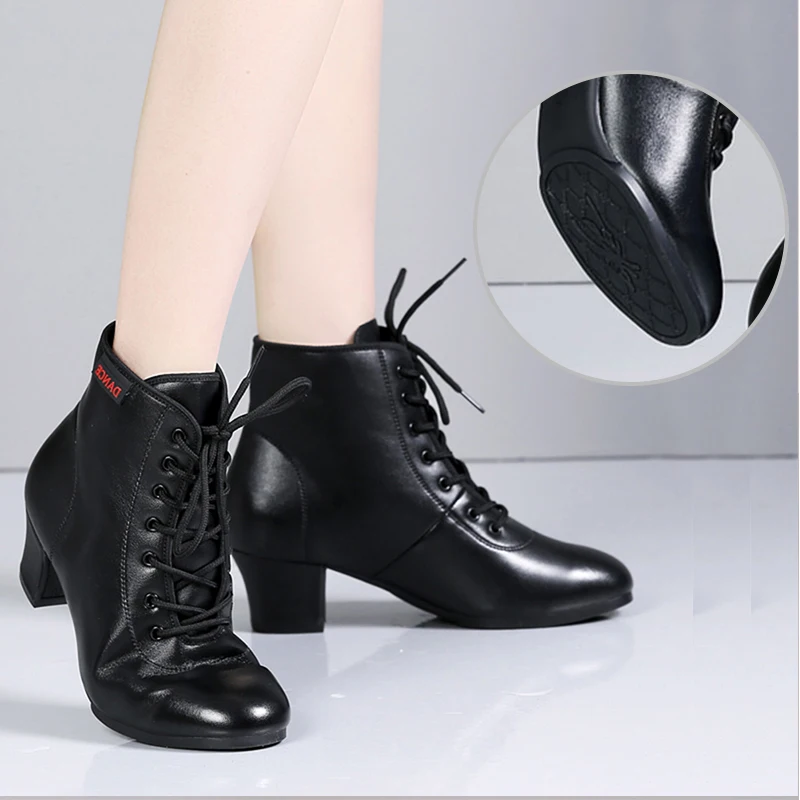 Woman Latin Dance Shoes Short Boots Outdoor Dance Boots Salsa Tango Dancing Shoes For Girls Soft Bottom White Black Ankle