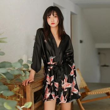 

Exquisite Print Pattern Casual Soft Sleepwear Elegant Women Robe Kimono Sleepwear Gown Robe Summer Bathrobe Gown