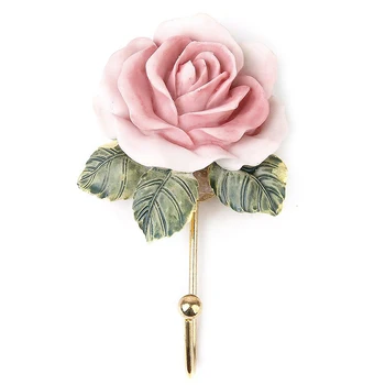 

2 x Lovely Resin Coat Hat Robe Towel Hook Hanger Wall Mounted Rose Flower
