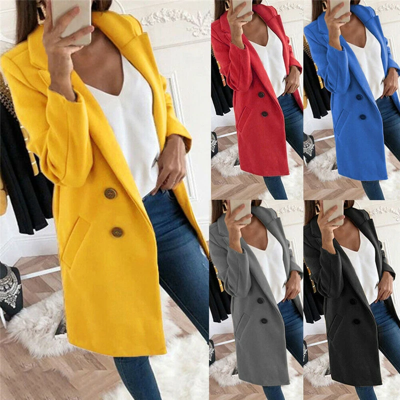 Autumn Fashion Office Lady Solid Color Long Style Blazer Long Sleeve Suit Jacket And Coat New Chic Clothes