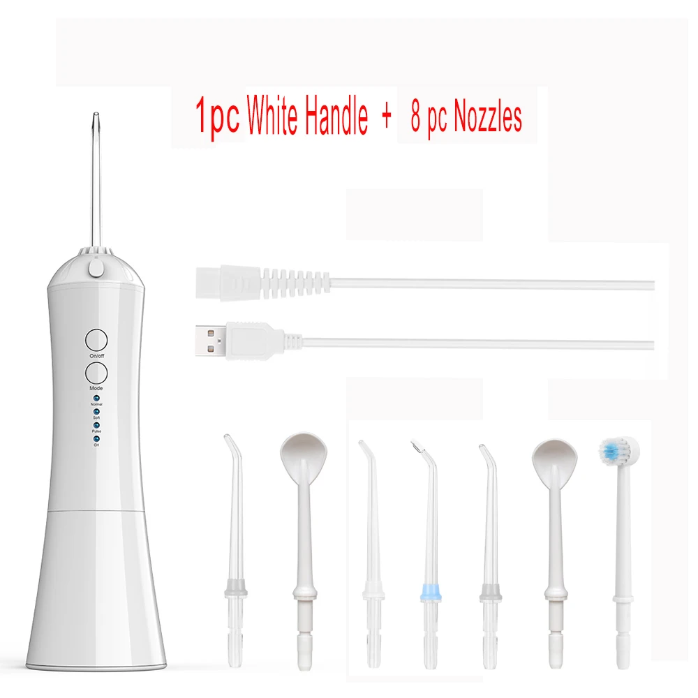 White with 8 nozzles 3 режима портативный Электрический ирригатор для полости рта USB Перезаряжаемый Стоматологический Ирригатор советы вода зубная нить струя воды очиститель зубов - Цвет: White with 8 nozzles