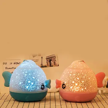 

Fish Starry Sky Night Light Wireless Remote Night Light 360-Degree Rotation 4 Patterns 3D Atmosphere Light Portable Light