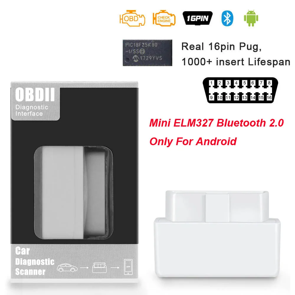 Супер Мини ELM 327 V1.5 PIC18F25K80 obd2 сканер Bluetooth ELM327 V1.5 1,5 OBD 2 OBD2 автомобильный диагностический инструмент ODB2 считыватель кодов - Цвет: White 1pcb Carton