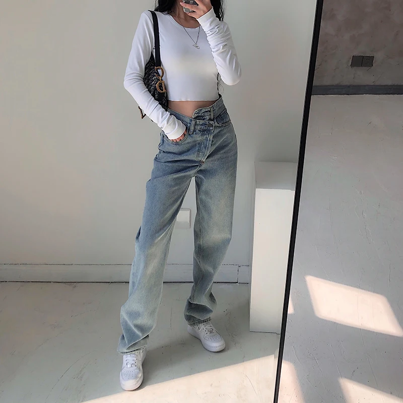 Лето Осень 2020 новые нестандартные джинсы в стиле ретро для женщин узкие прямые