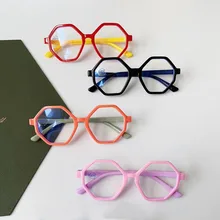 

Children's Anti-blue Light Polygon Glasses Large Frame Computer Eyeglasses Myopia Glasses Frame Candy Color Silicone Flat Lens