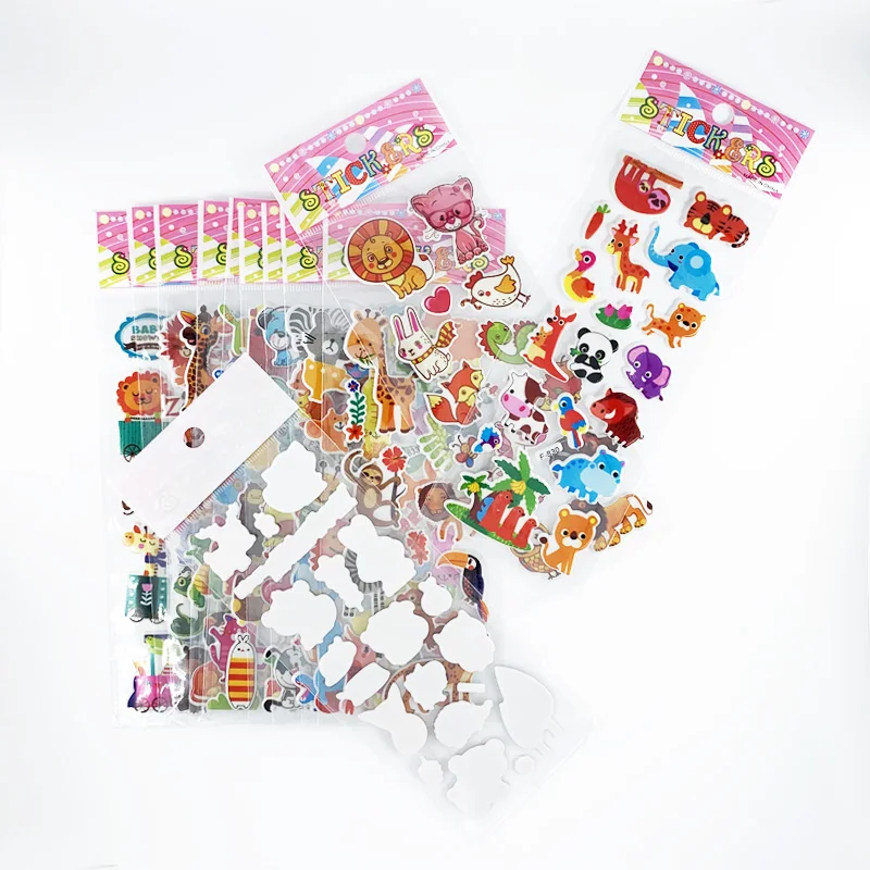 12 Sheets/Pack Kids Stickers 3D Puffy Bulk Cartoon Zoo Animal / Fruits Various Scrapbooking Stickers for Girl Boy Birthday Gift 4