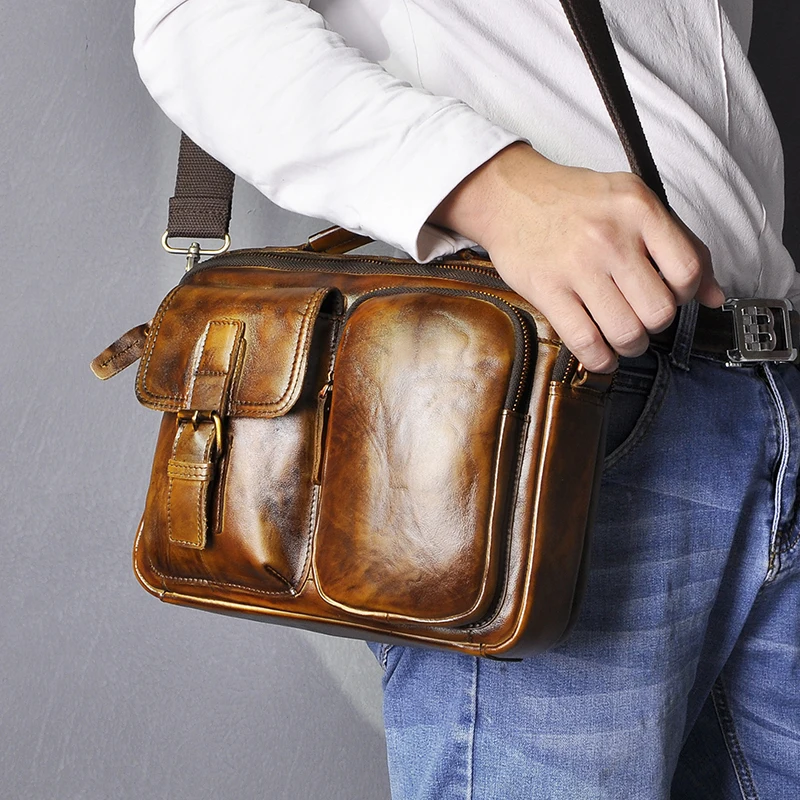 Качественная оригинальная кожаная дизайнерская мужская сумка через плечо из воловьей кожи, модная сумка через плечо ", сумка-тоут Mochila, сумка-портфель 036-c - Цвет: gold