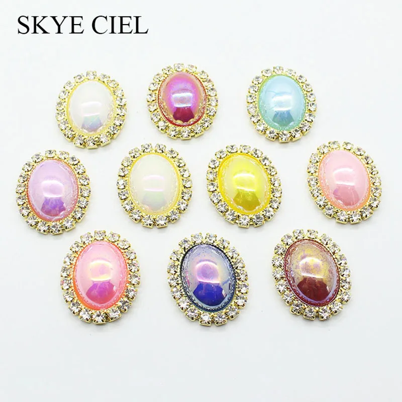 

SKYE CIEL 10Pcs 20 * 25mm oval colorful DIY jewelry accessories pearl rhinestone Gold base embellished cap decoration