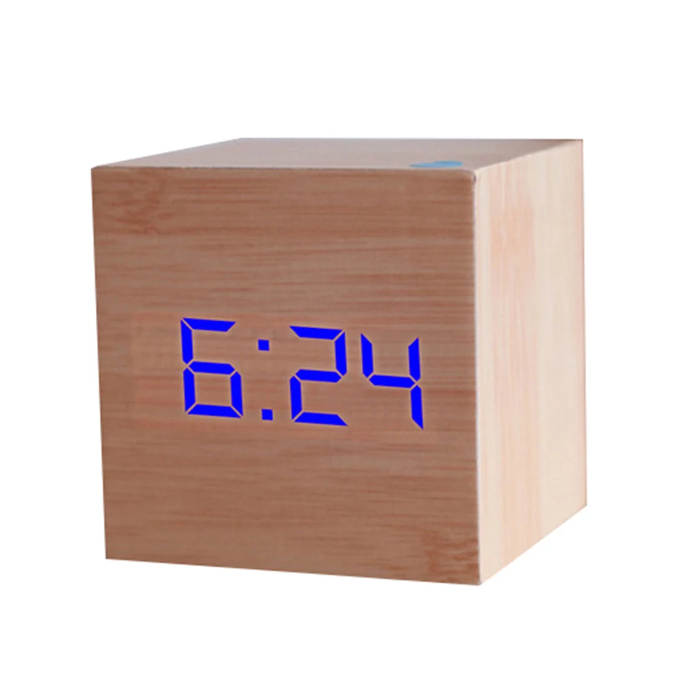 Деревянный квадратный цифровой электронный светодиодный USB часы настольные часы с будильником настольные Голосовое управление украшение для школы Интеллектуальный Wekker Klok