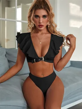 

New Push up 2020 Bikini Set Women Ruffle Biquini Swimwear Low Waist Sexy Brazilian Ribbed Swimsuit Bather Beach maillot de bain