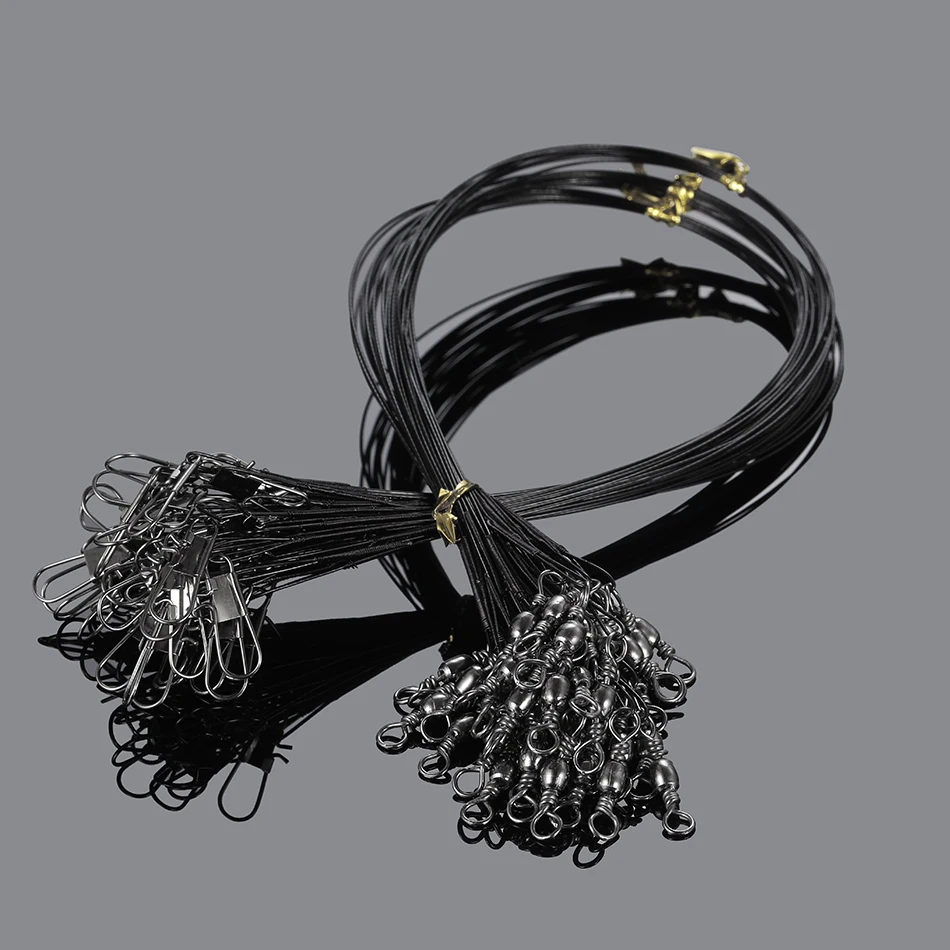 20PCS Anti Bite Steel Fishing Line Steel Wire Leader With Swivel Fishing Accessory Lead Core Leash Fishing Wire 15CM-40CM