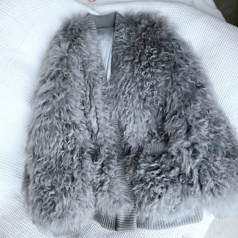 Серый OFTBUY новая мода пальто из натурального меха зимняя куртка женская натуральная ткань овечья шерсть меховая верхняя одежда свободная уличная Толстая теплая - Цвет: Серый