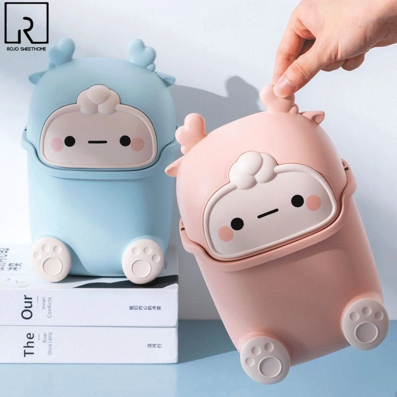 Office Trash Can Cute Garbage Bucket Food Wastebasket Kawaii Kitchen