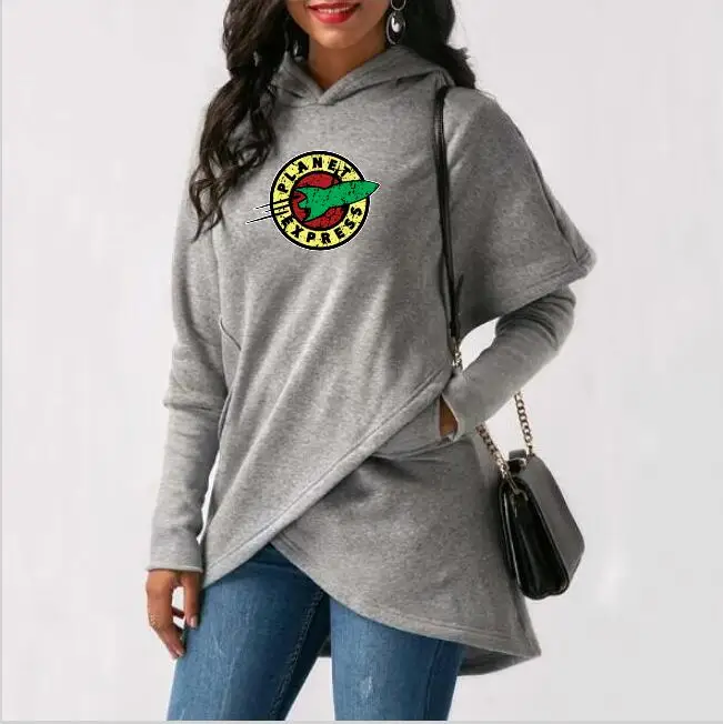 Серый Fashion autumn planet express hoodie sweatshirt women long-sleeved warm hooded pullover shirt large size casual sweatshirt - Цвет: Серый