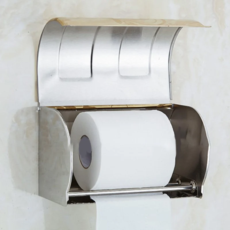 Stainless Steel Wall Toilet Paper Roll Holder Black Silver Self Adhesive Toilet Paper Holder for Bathroom Stick Wall Towel Rack
