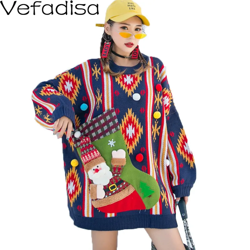 Vefadisa Зимний Рождественский женский свитер 2019 Толстый Пуловер с аппликацией