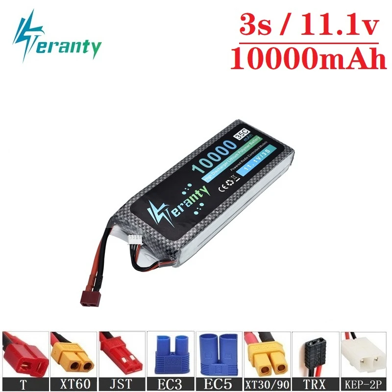 

Teranty Power 11.1v 10000maH 35C Lipo Batterry For RC Drone Boat Quodcopter Spare Parts 3s 10000mah 11.1v Batteries T/XT60 Plug