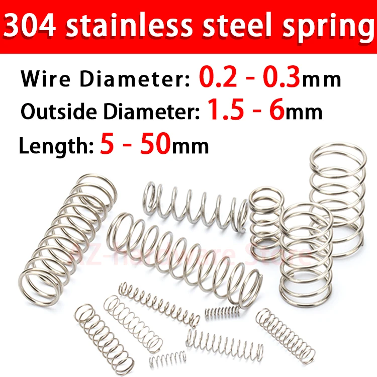 304 Stainless Steel Compression Spring, Return Spring, Steel Wire Diameter0.2~0.3mm Outside Diameter1.5~6mm 10 Pcs 304 Stainless Steel Compression Spring, Return Spring, Steel Wire Diameter0.2~0.3mm Outside Diameter1.5~6mm 10 Pcs