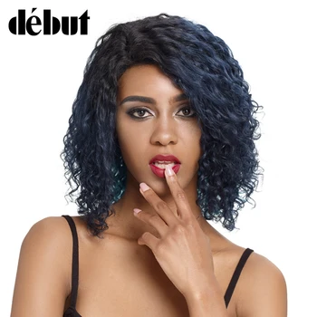

Debut Human Hair Wigs Blue Kinky Curly Human Hair Wig Short Bob Wigs For Women Wet And Wavy Curly Wigs Lace Part 99J Fashion Wig