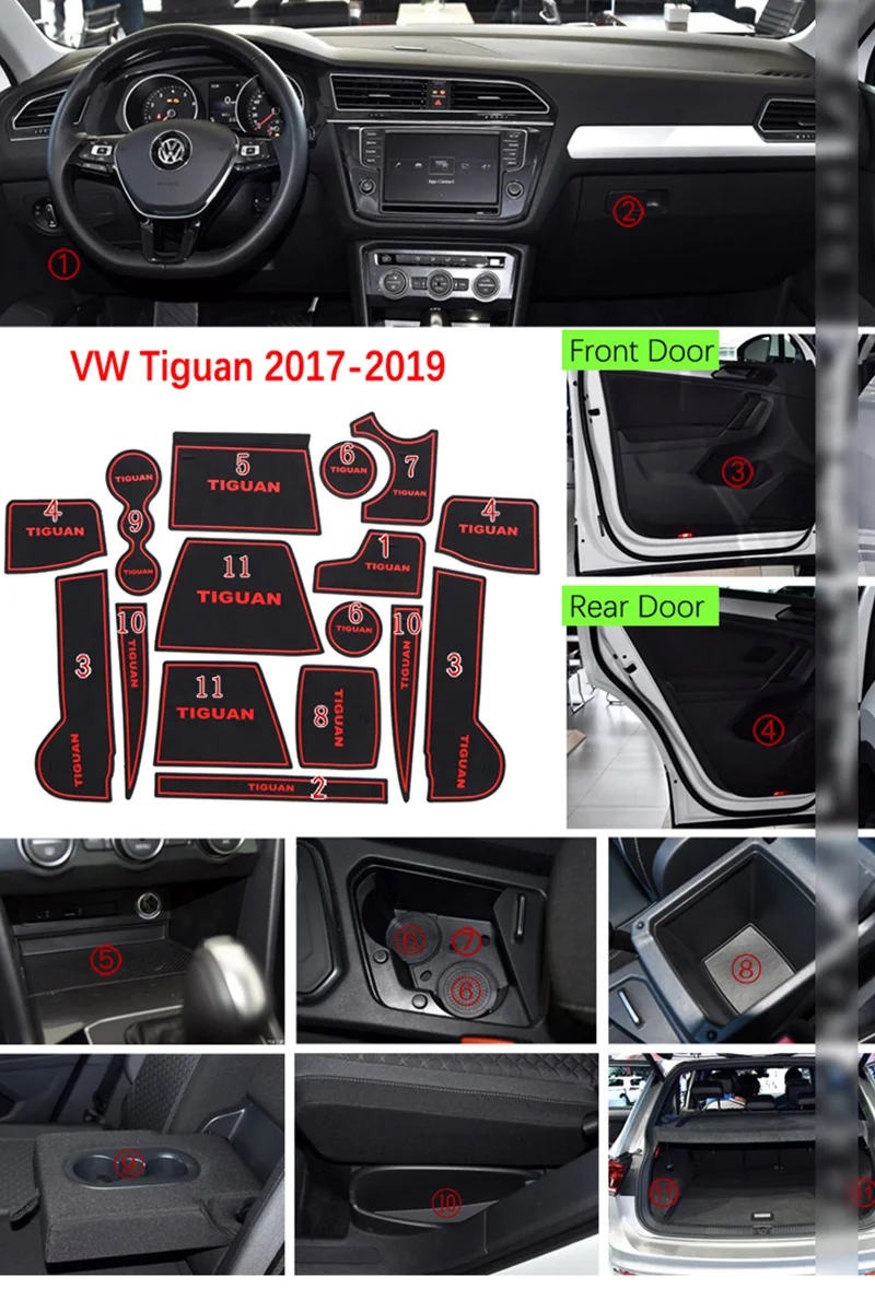 Противоскользящие резиновые подставки под стакан дверной коврик для VW Tiguan 2 MK2 Volkswagen 16 шт. декоративный коврик для телефона