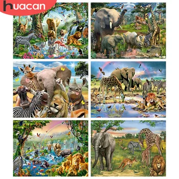 

HUACAN Diamond Painting Elephant Lion Full Square Deer Zebra Diamond Embroidery Mosaic Sale Animal Decor For Home