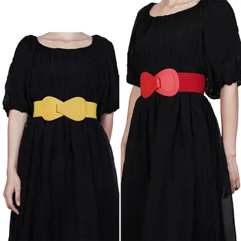 

Elastic Wide Hook Belt Waist Belt Bow Waistband Solid Color Bowknot Leather Corset Belt Wide Belt Red Black White Yellow