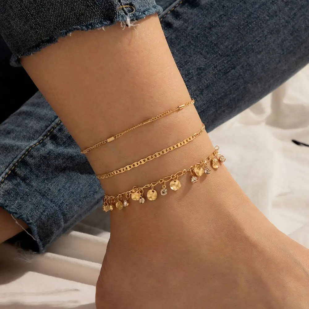 docona 14 style Bohemia Shell Tortoise Gem Anklet Set for Women Butterfly Crystal Star Multilayer Alloy Anklets Beach Jewelry - Image 2