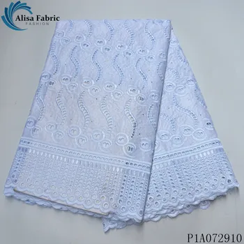 

Alisa white french bazin lace swiss voile 100% cotton fabric embroidery with stones african dry laces fabrics 5 yards for sewing